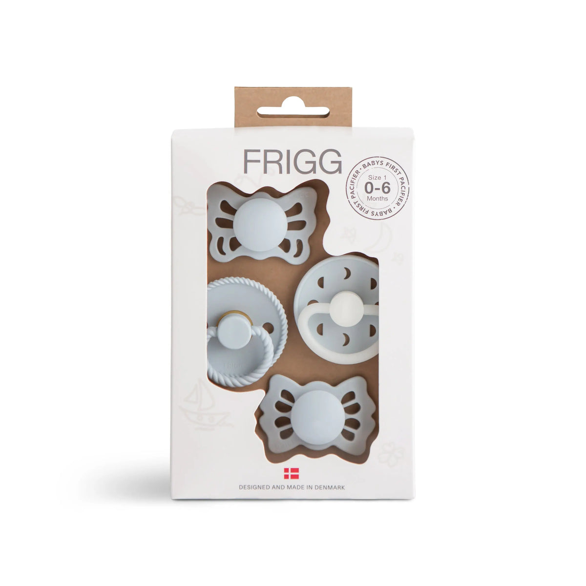 FRIGG Baby's First Pacifier Moonlight Sailing (Powder Blue) 4-Pack | FRIGG PACIFIERS | The Baby Penguin