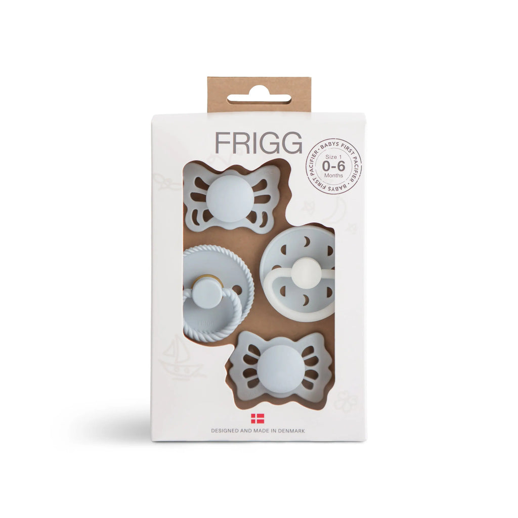 FRIGG Baby's First Pacifier Moonlight Sailing (Powder Blue) 4-Pack | FRIGG PACIFIERS | The Baby Penguin