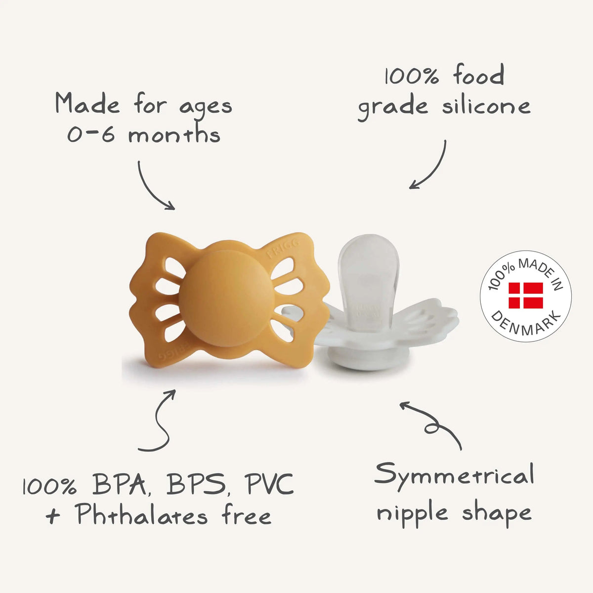 FRIGG Lucky Symmetrical Silicone Pacifier 2-Pack (0-6 Months) | SILICONE FRIGG PACIFIERS | The Baby Penguin