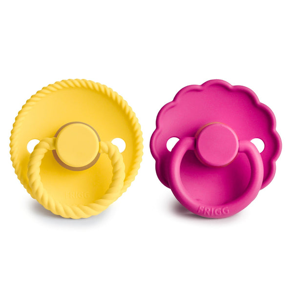 FRIGG Rope/Daisy Natural Rubber Pacifier (Sunflower/Fuchsia) 2-Pack (6-18 Months) - The Baby Penguin