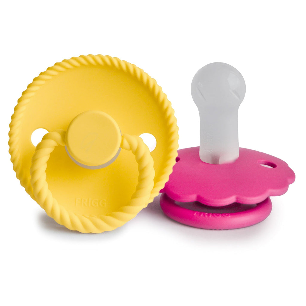 FRIGG Rope/Daisy Silicone Pacifier (Sunflower/Fuchsia) 2-Pack (6-18 Months) - The Baby Penguin