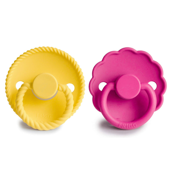 FRIGG Rope/Daisy Silicone Pacifier (Sunflower/Fuchsia) 2-Pack (6-18 Months) - The Baby Penguin