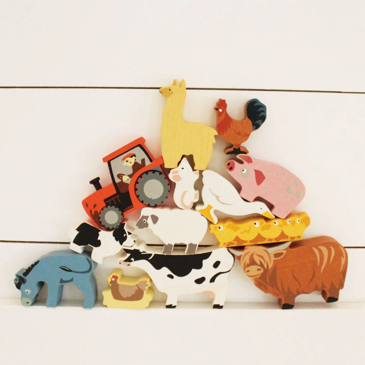 Tender Leaf Farmyard Wooden Animals with Display Shelf