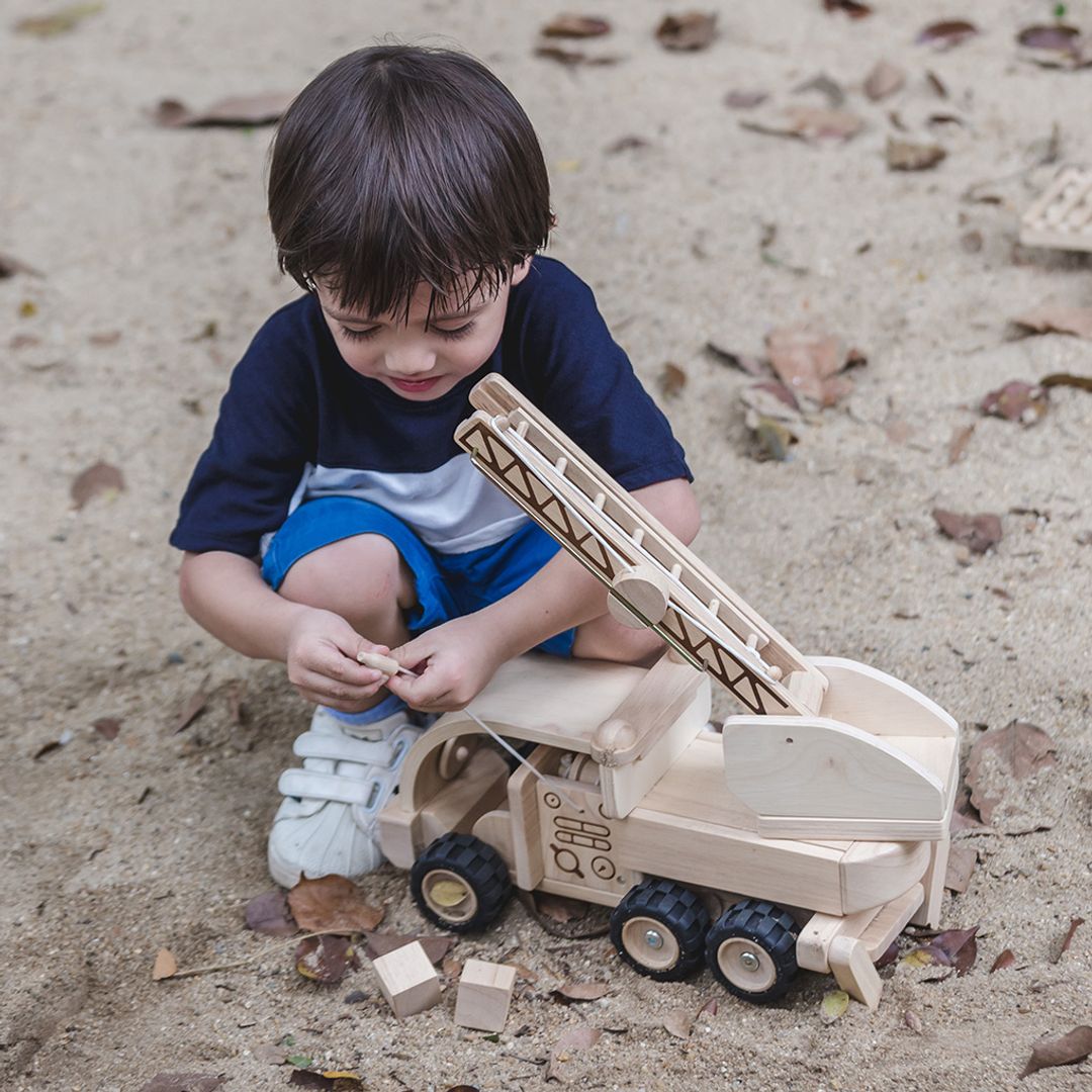 PlanToys Wooden Fire Truck with Extendable Ladder
