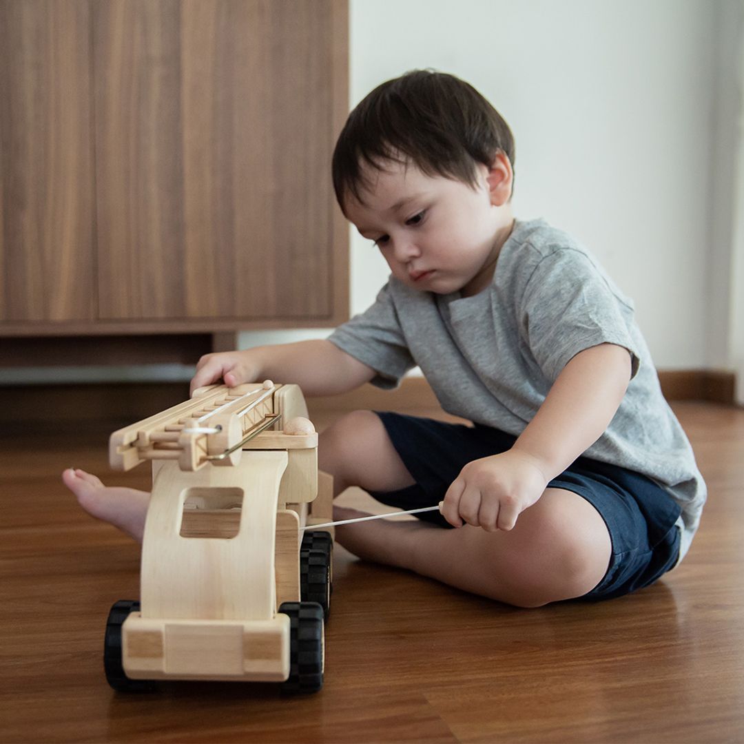 PlanToys Wooden Fire Truck with Extendable Ladder