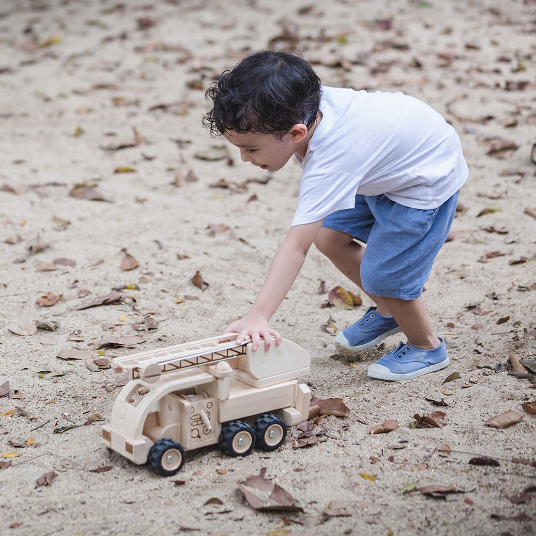 PlanToys Wooden Fire Truck with Extendable Ladder