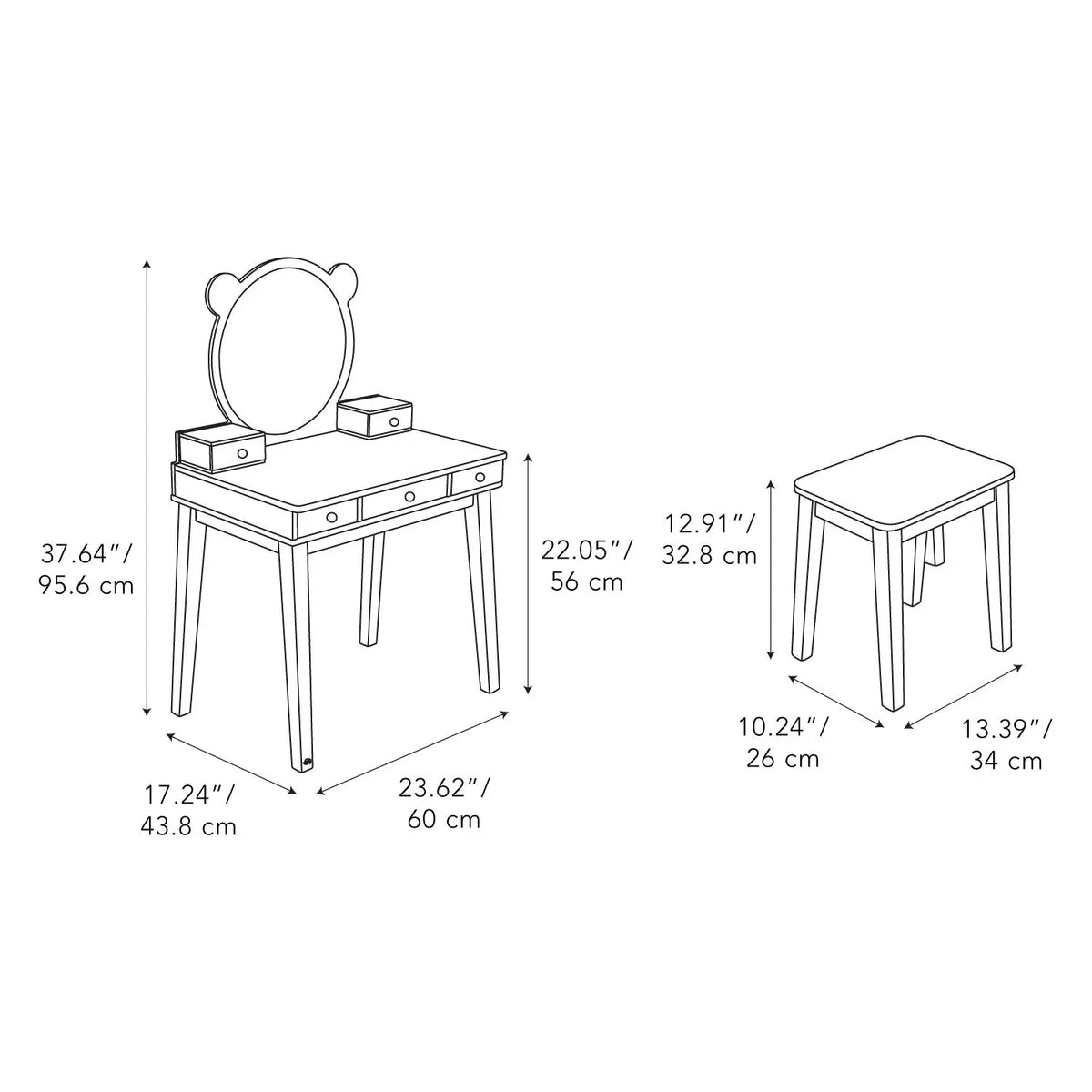 Tender Leaf Forest Dressing Table and Stool for Kids
