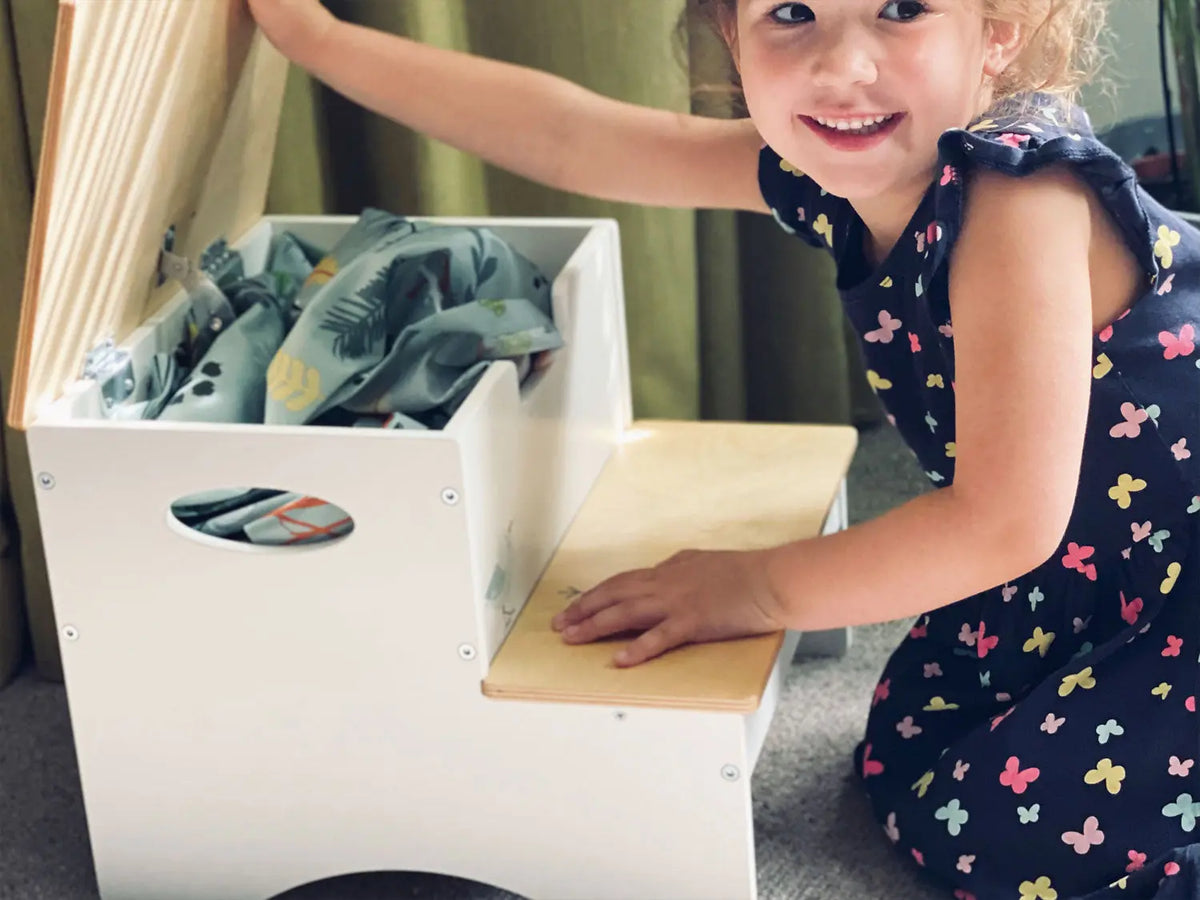 Tender Leaf Forest Wooden Step Stool with Storage
