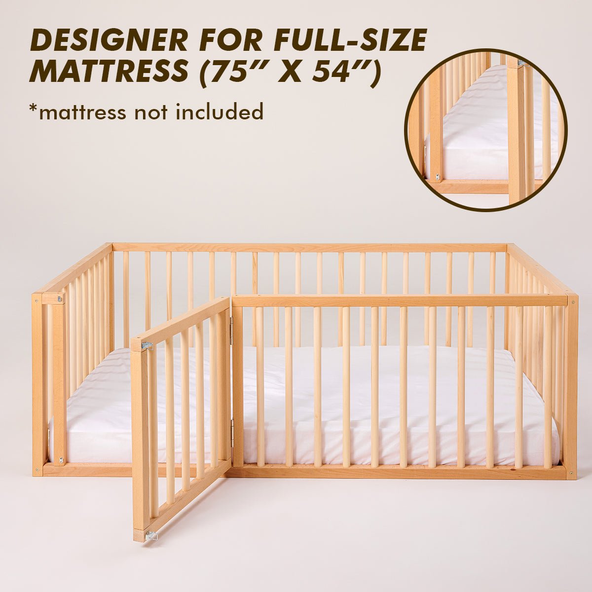 Twin Montessori Floor Bed Frame for Toddlers with Fence - The Baby Penguin