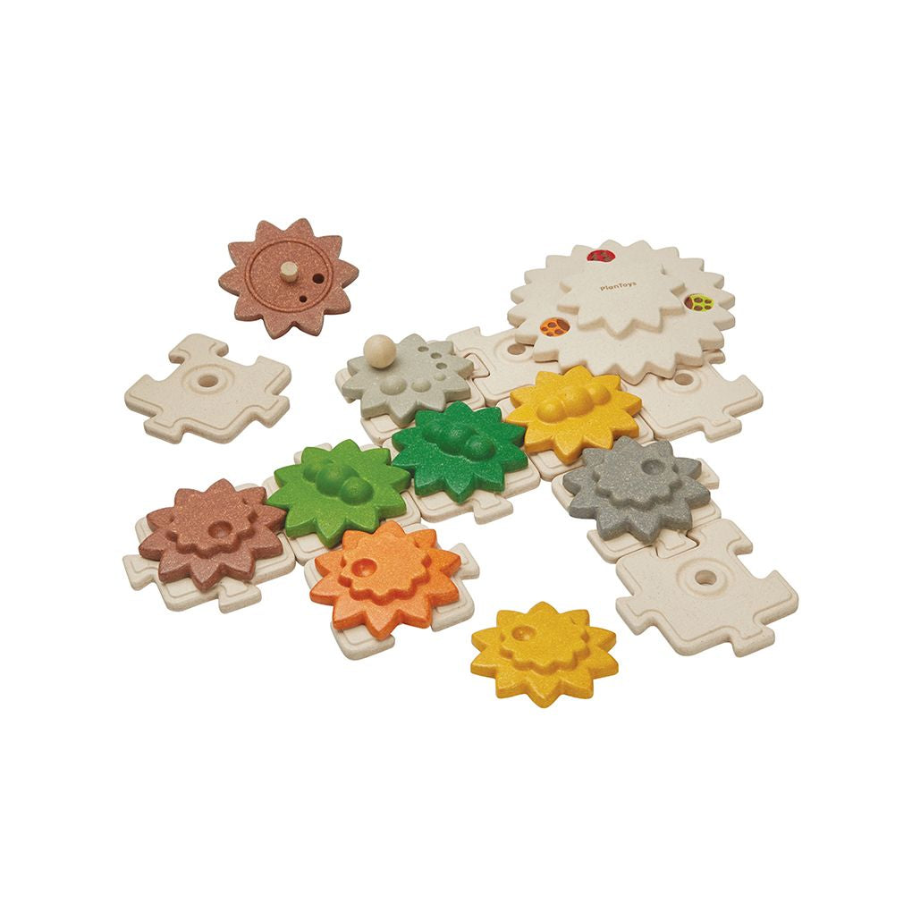 PlanToys Wooden Gears and Puzzles Set, 22 Pieces