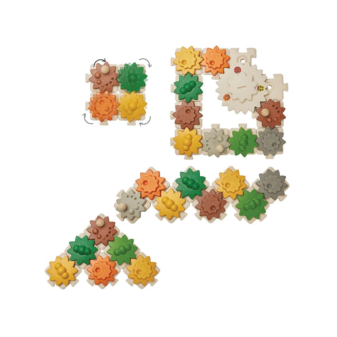 PlanToys Wooden Gears and Puzzles Set, 22 Pieces