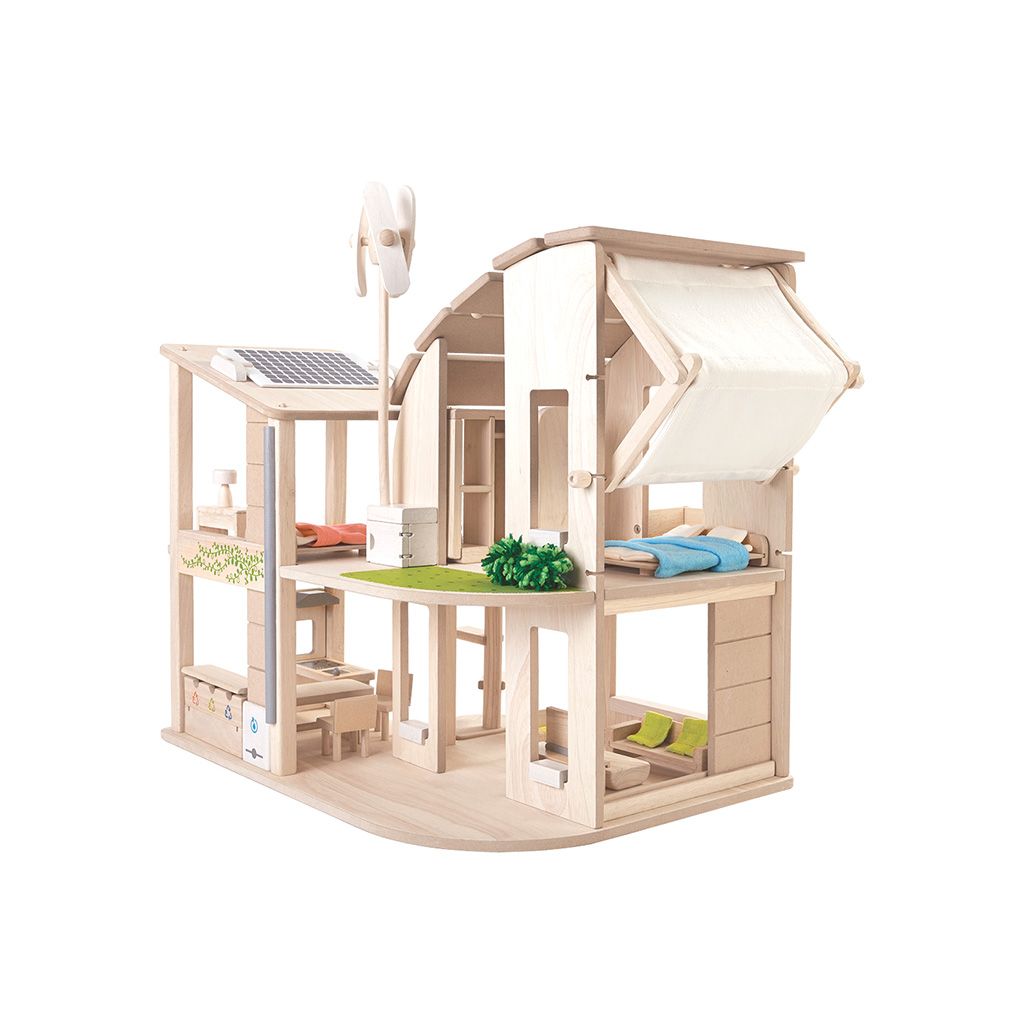 Green Dollhouse With Furniture - Top Sustainable Toy - PlanToys USA - The Baby Penguin