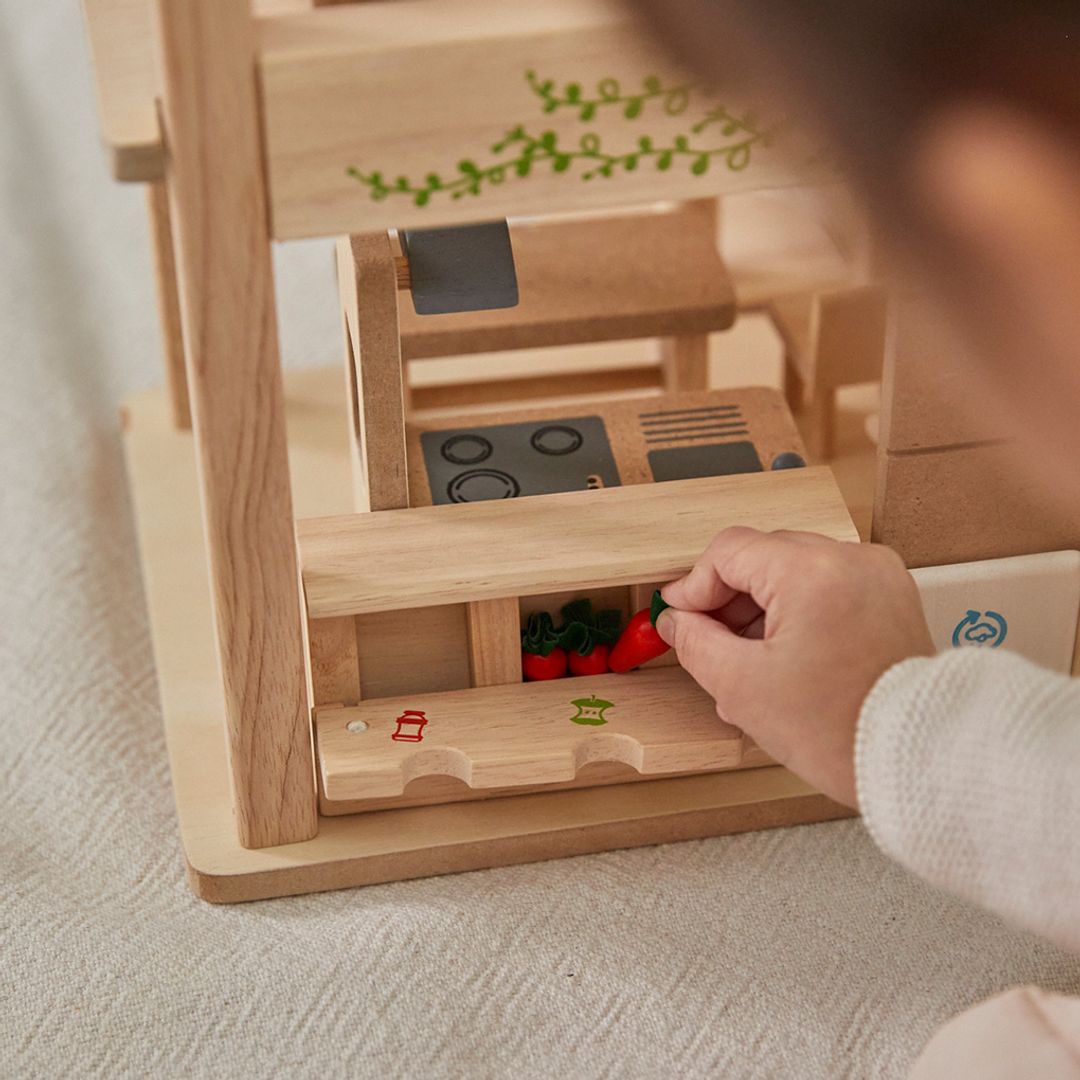 PlanToys Green Wooden Dollhouse with Furniture