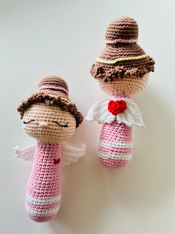 Handmade Crochet Angel Rattle – Organic Cotton Soft Baby Toy - The Baby Penguin