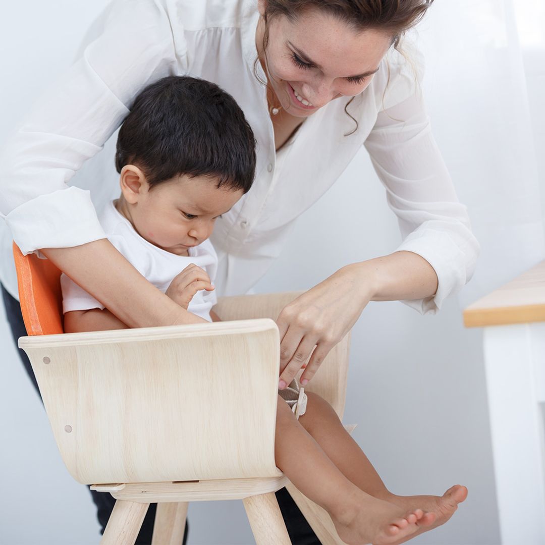 PlanToys Wooden High Chair with Adjustable Footrest – Orange