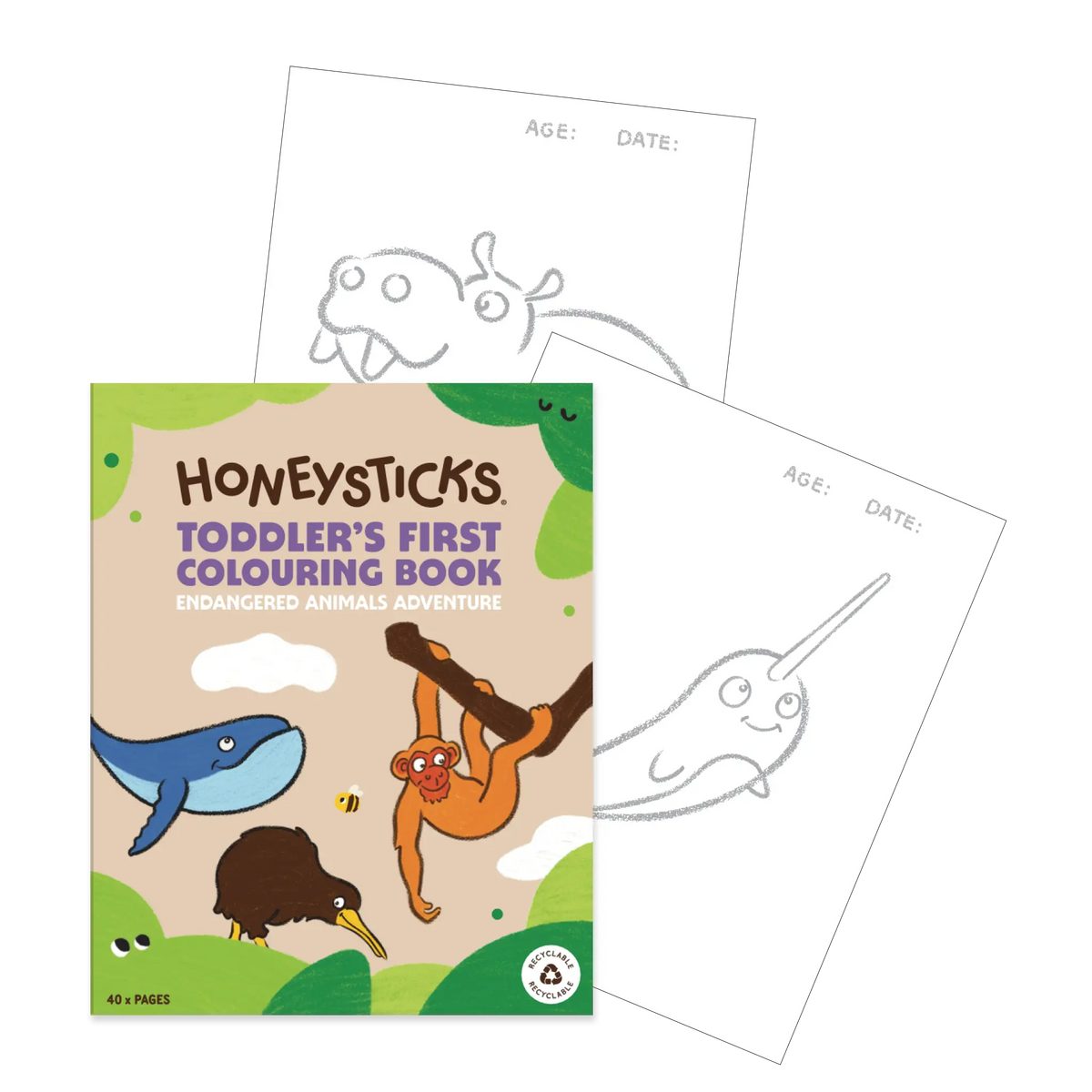 Honeysticks Toddler's First Colouring Book - Endangered Animals Adventure - The Baby Penguin