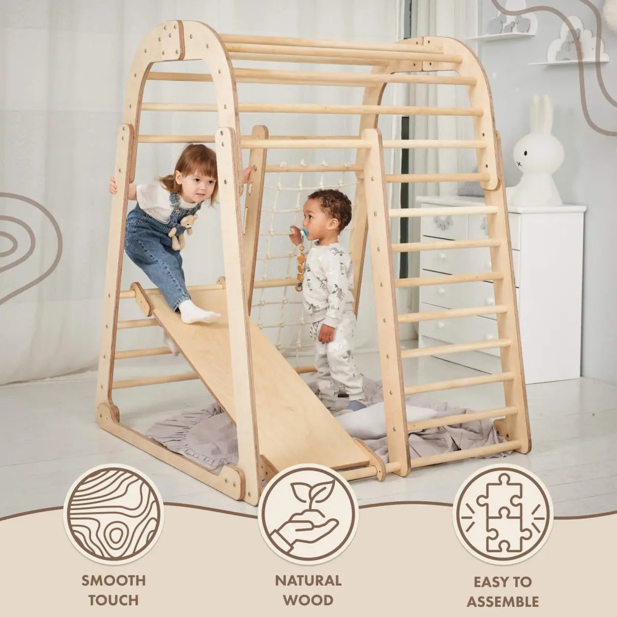 Indoor Wooden Playground for Children - 6in1 Playground + Swings Set + Slide Board - The Baby Penguin