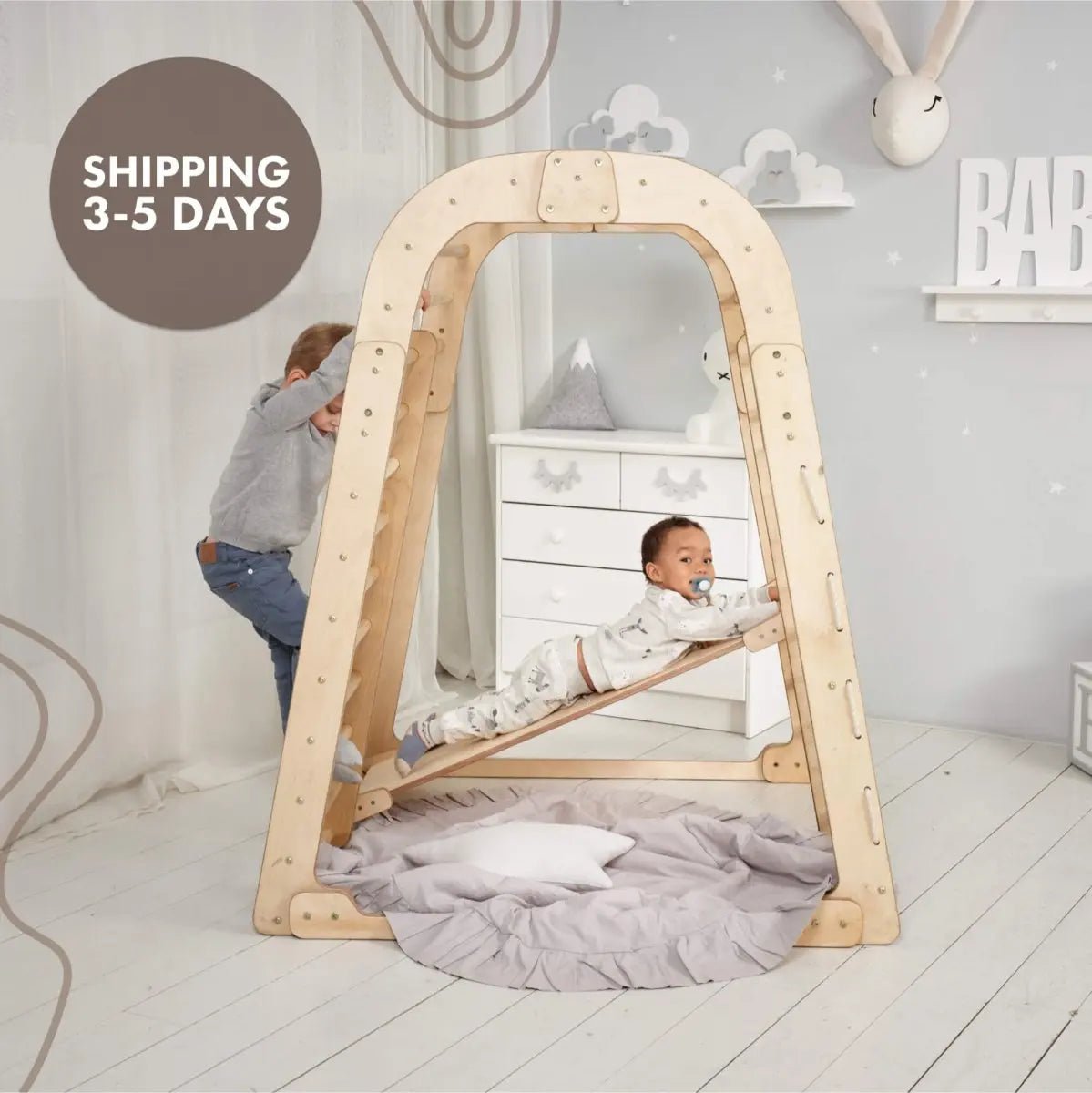 Indoor Wooden Playground for Children - 6in1 Playground + Swings Set + Slide Board - The Baby Penguin