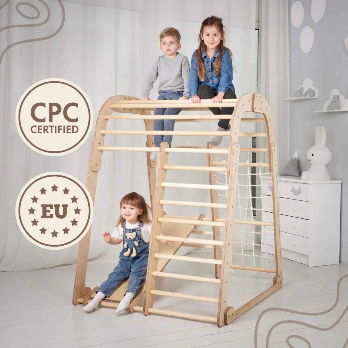 Indoor Wooden Playground for Children - 6in1 Playground + Swings Set + Slide Board - The Baby Penguin