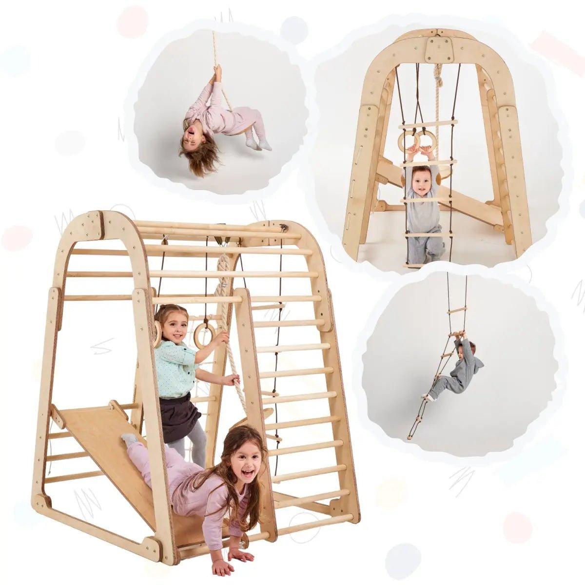 Indoor Wooden Playground for Children - 6in1 Playground + Swings Set + Slide Board - The Baby Penguin