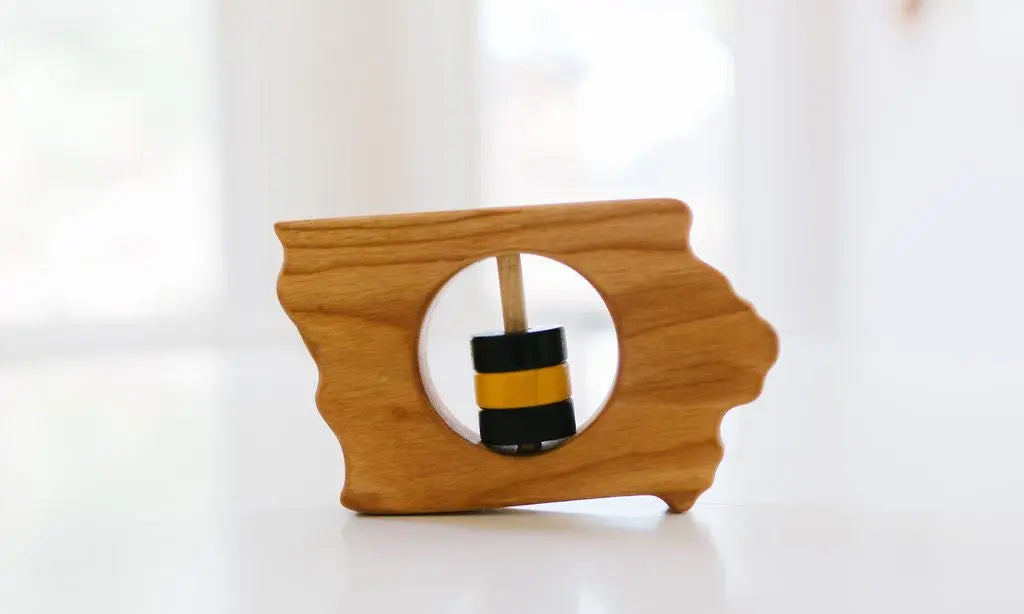 Iowa State Wooden Baby Rattle  | Made in the USA | State Rattle | The Baby Penguin