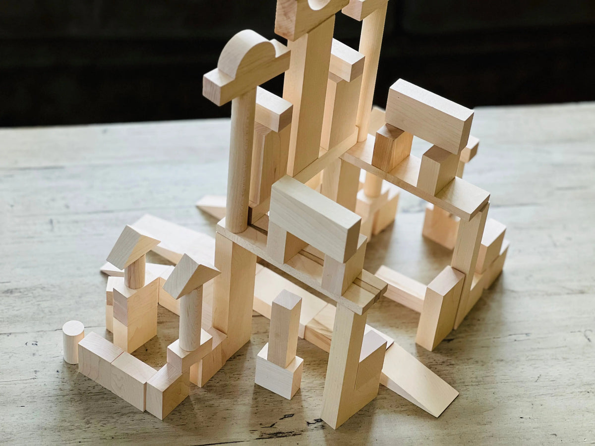 Junior Builder Wooden Blocks Set - 41 Pieces | Made in the USA Maple Landmark