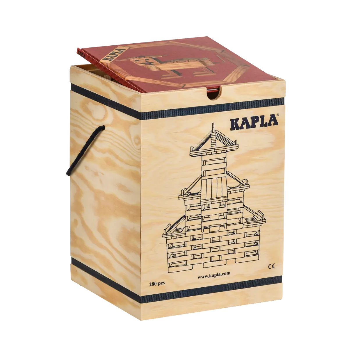 KAPLA 280 Natural Wooden Planks Chest with Red Art Book