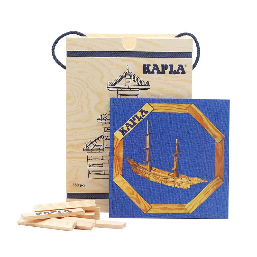 KAPLA 280 Natural Wooden Planks Chest with Red Art Book