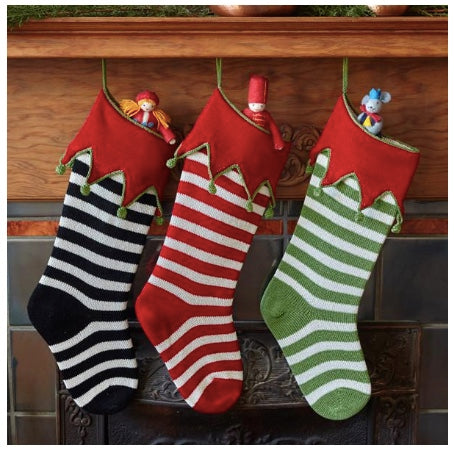 Elf Cuff Striped Stocking, Green
