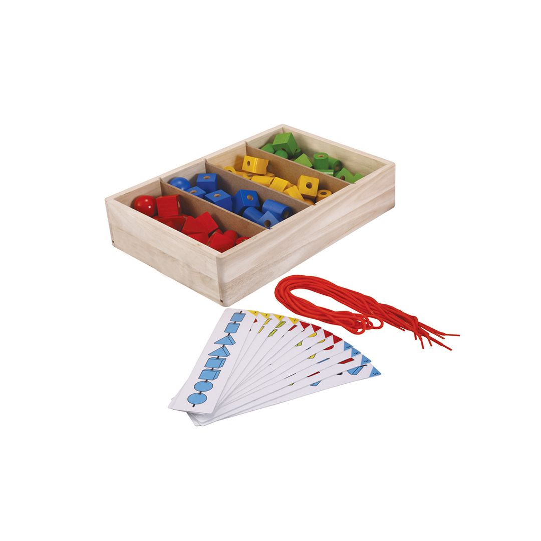 PlanToys Wooden Lacing Beads Set, 96 Pieces
