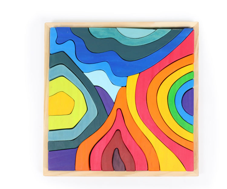Large STAINED Four Elements Wooden Stacking Puzzles Building Blocks | toys | The Baby Penguin