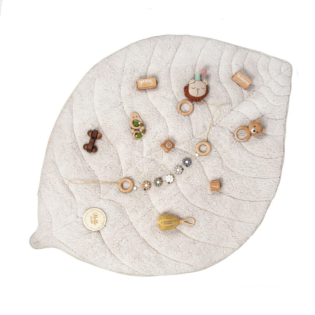 Leaf Shaped Sherpa & Cotton Baby Playmat - Pearl - The Baby Penguin