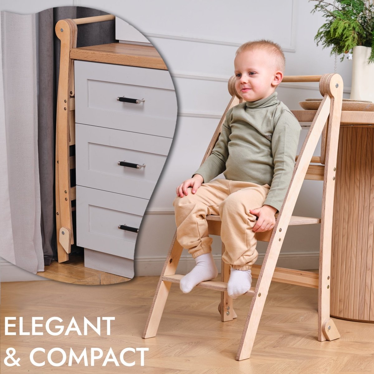 Learning Tower: Foldable Step Stool for Toddlers - Beige - The Baby Penguin