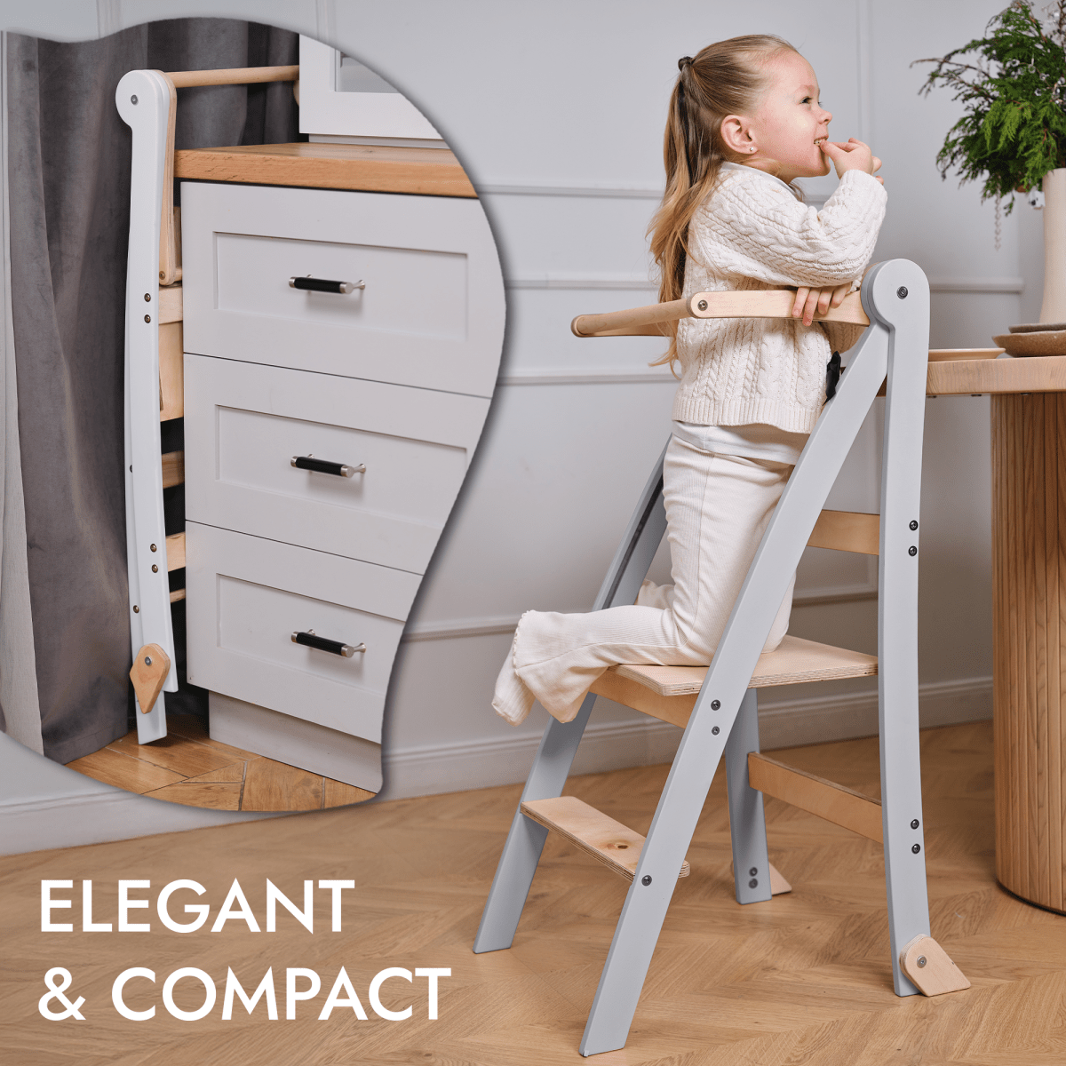 Learning Tower: Foldable Step Stool for Toddlers - Gray - The Baby Penguin