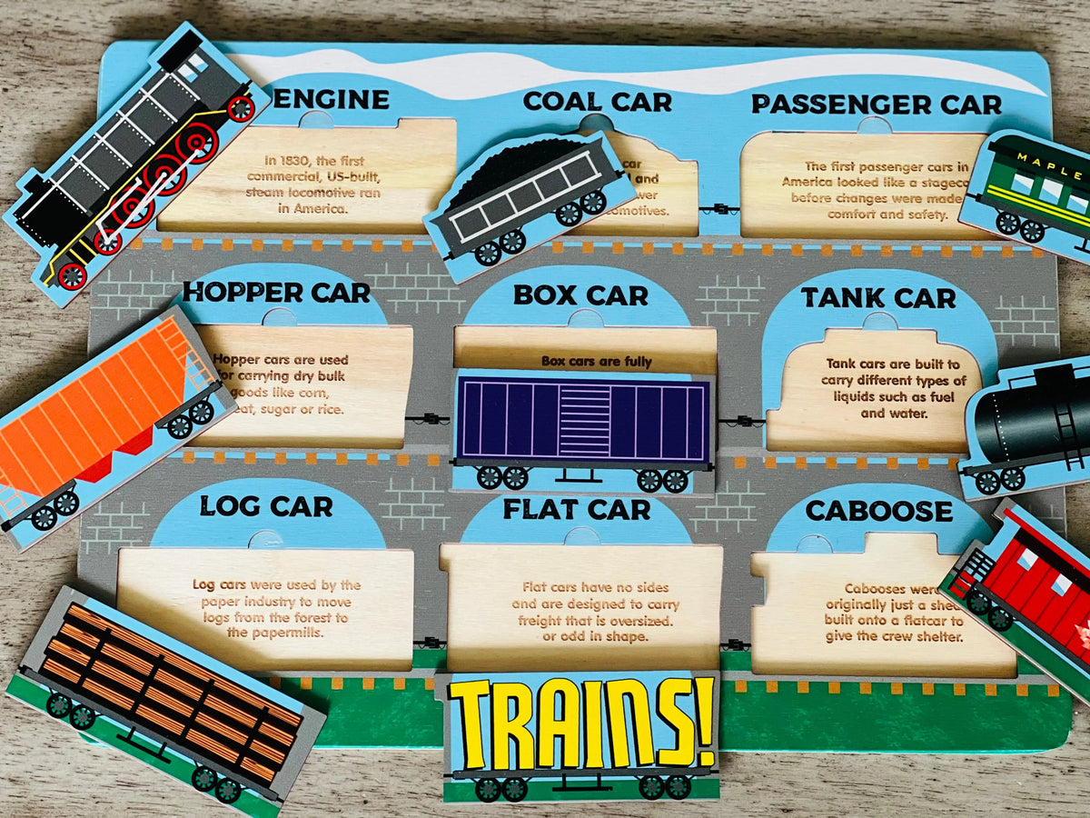 Lift & Learn Trains Puzzle | Sustainable Toy | Made in the USA Maple Landmark