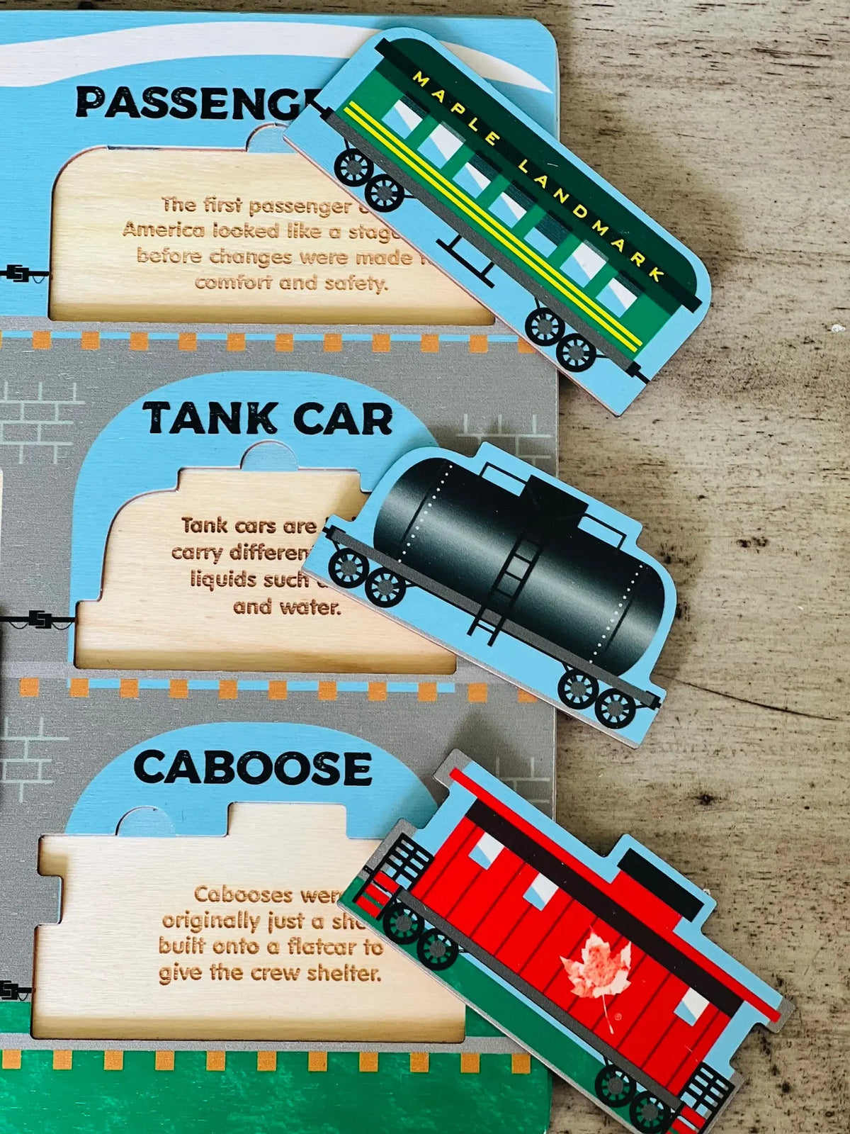 Lift & Learn Trains Puzzle | Sustainable Toy | Made in the USA Maple Landmark
