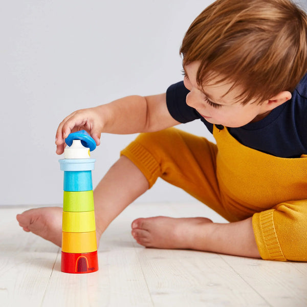 Lighthouse Wooden Rainbow Stacker | Stacking & Sorting | The Baby Penguin