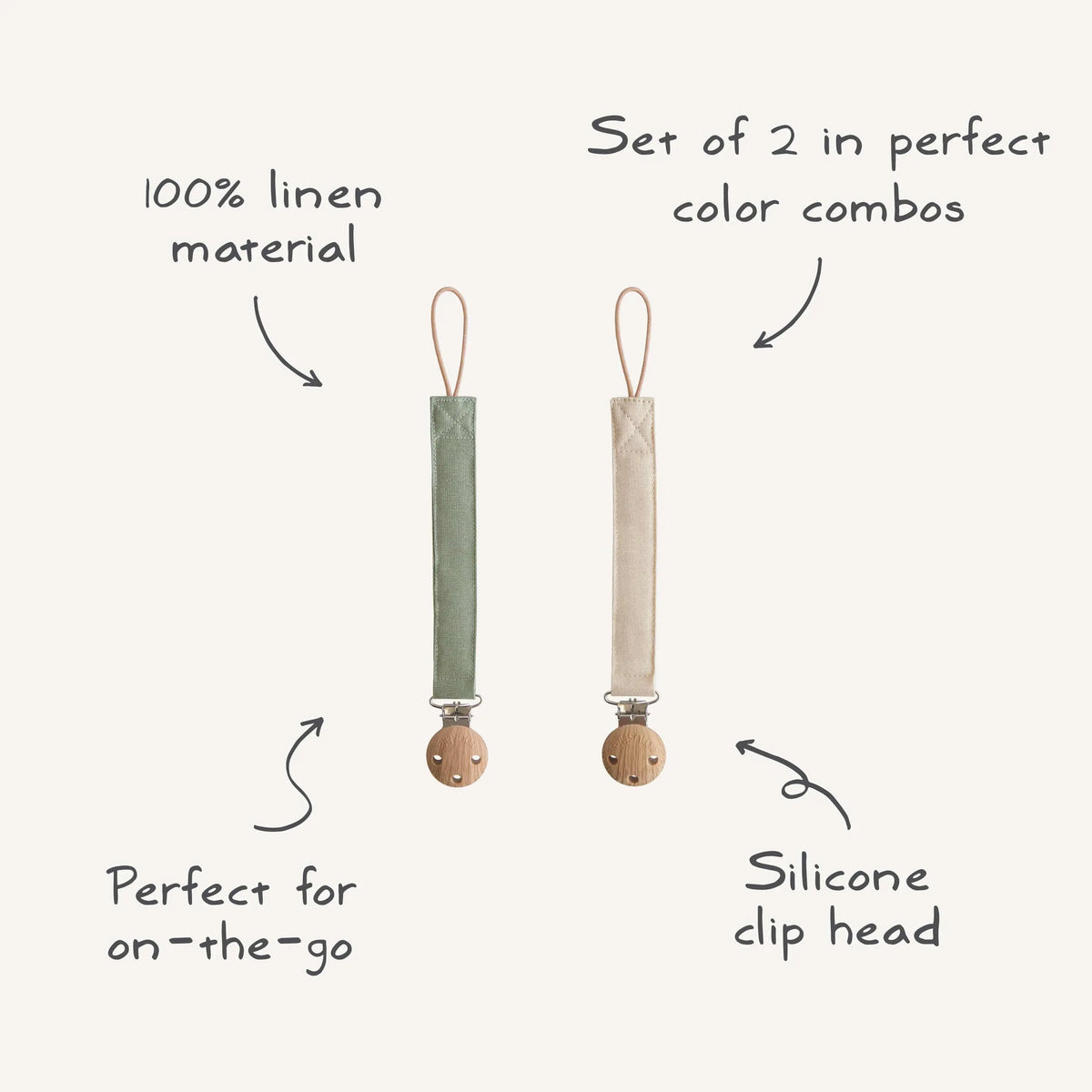 Linen Pacifier Clip 2-Pack | Pacifier Clip | The Baby Penguin