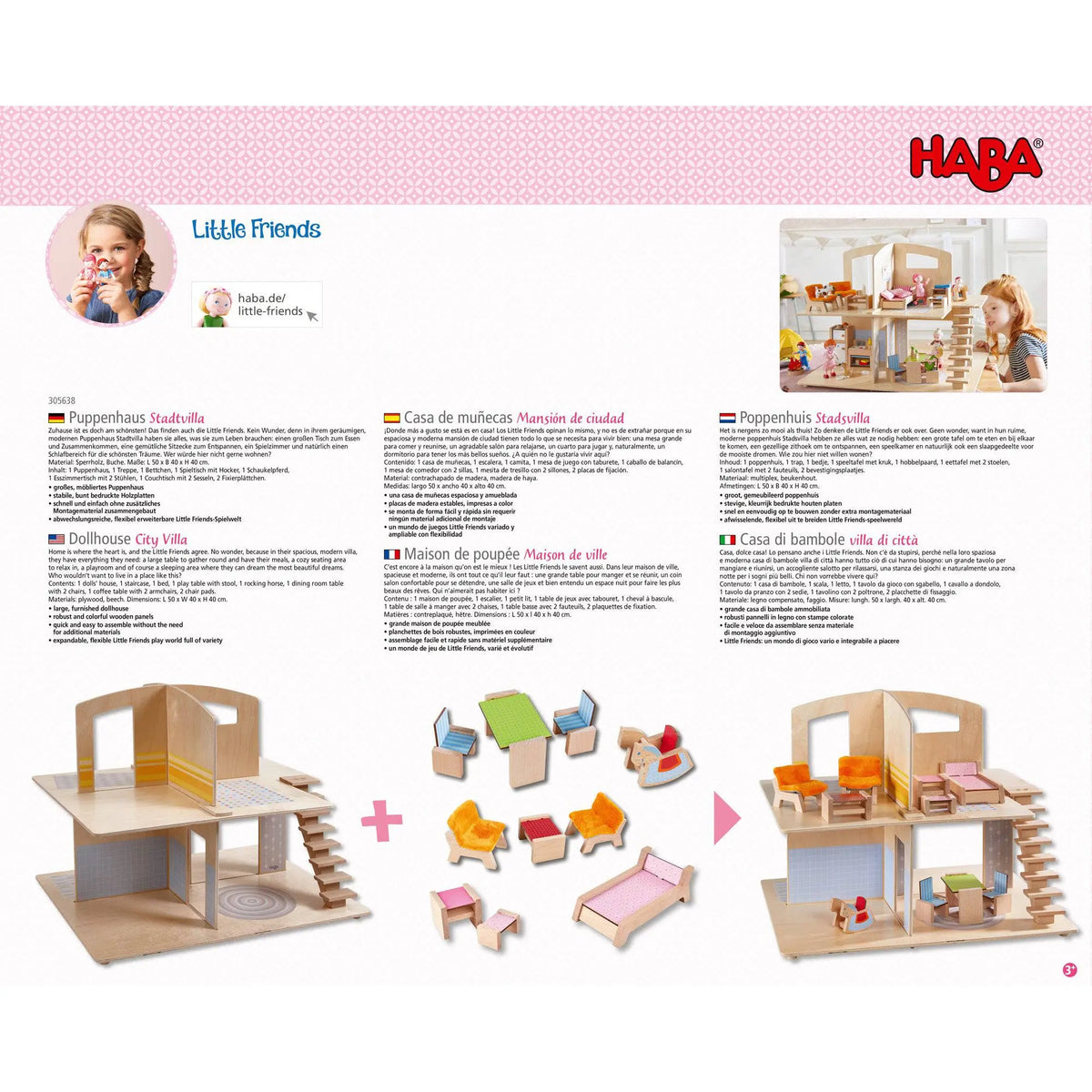  Little Friends Dollhouse Town Villa with Furniture HABA USA Little Friend Buildings