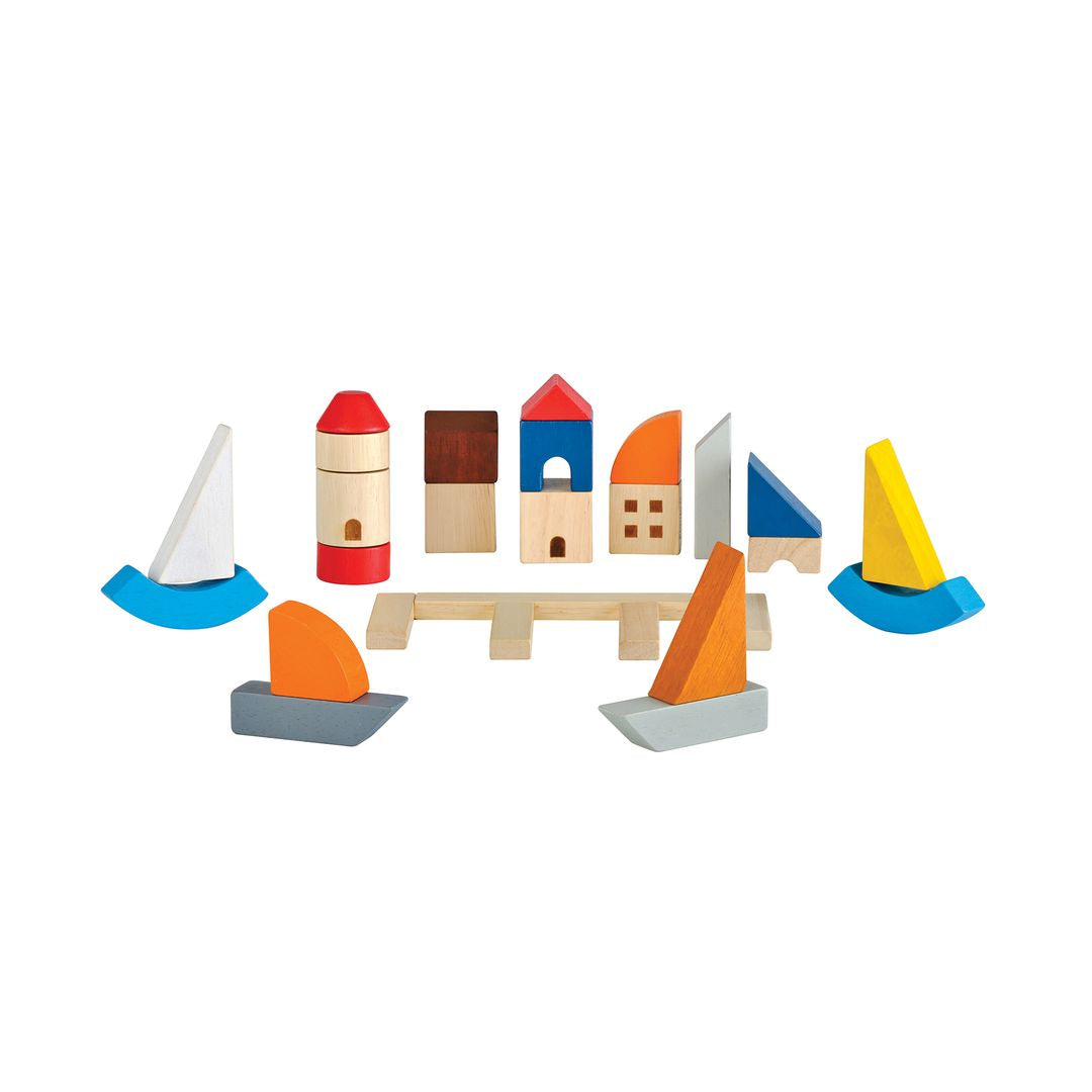 PlanToys Marina Wooden Building Blocks, 27 Pieces