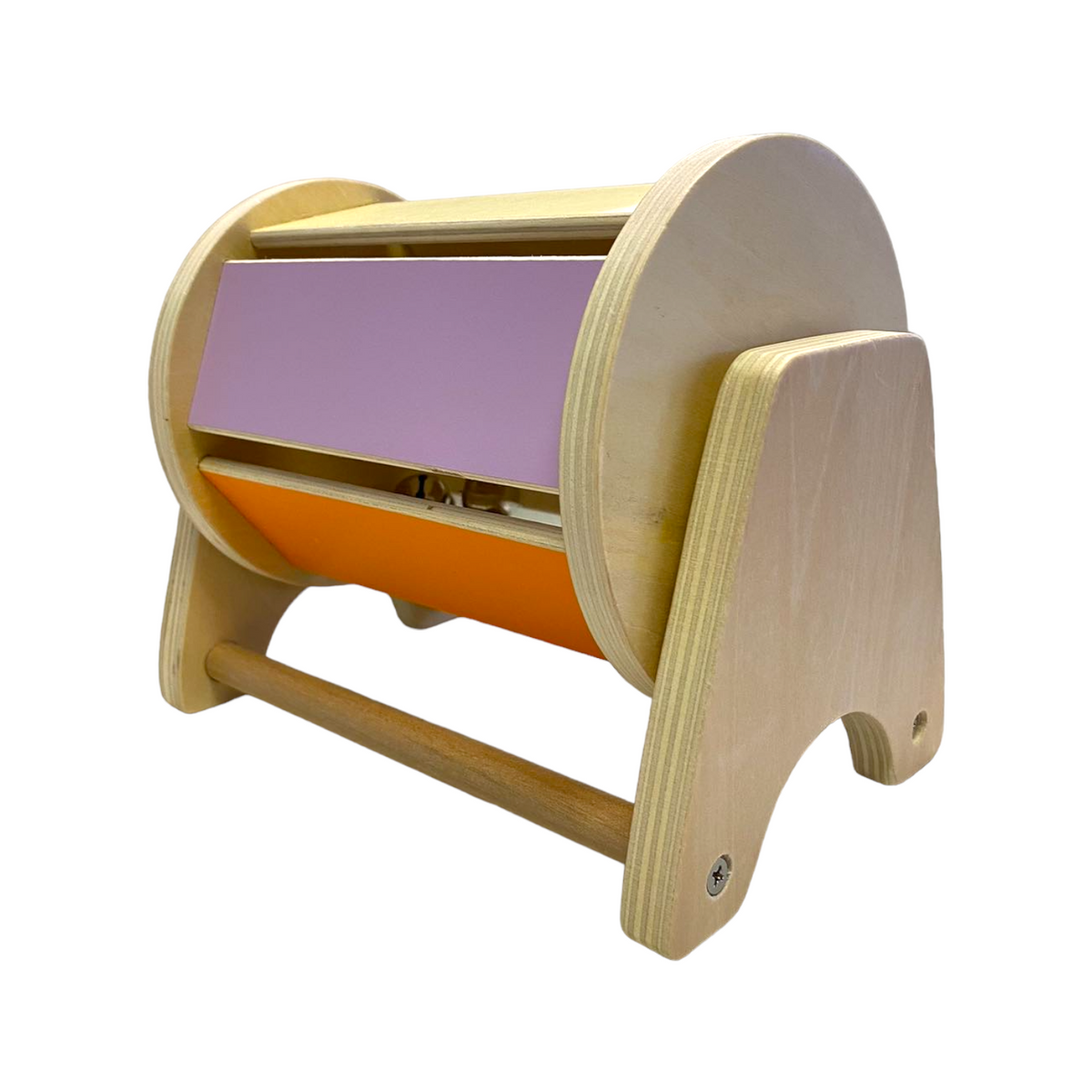 pastel wooden Montessori spinning drum with internal bells