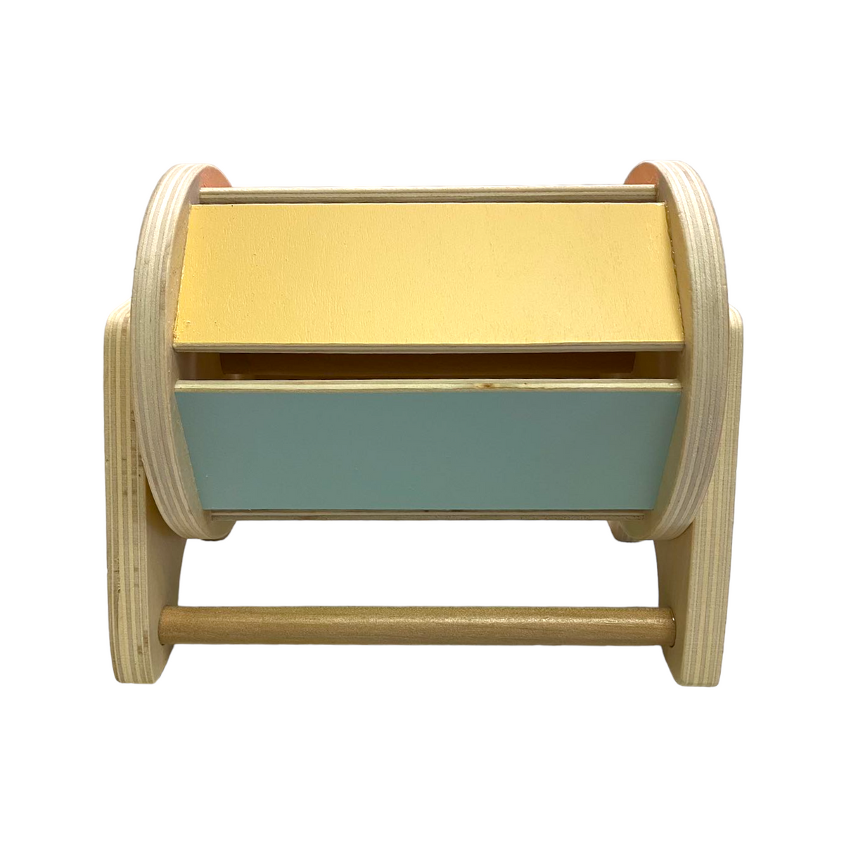 pastel wooden Montessori spinning drum with internal bells