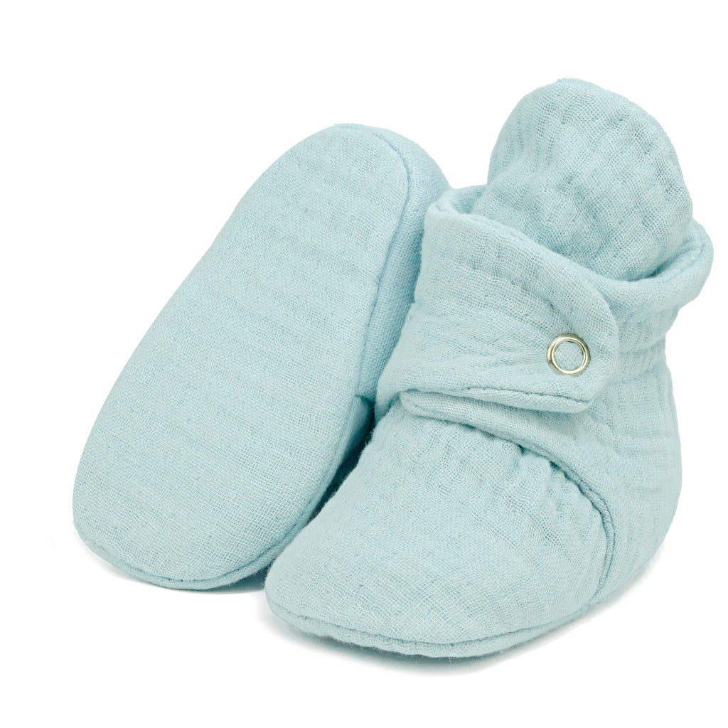 Muslin Stay On Baby Booties Mint - The Baby Penguin