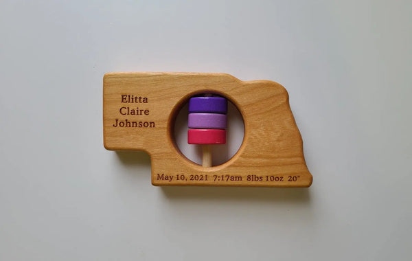 Nebraska State Wooden Baby Rattle™ | Made in the USA | Rattles | The Baby Penguin