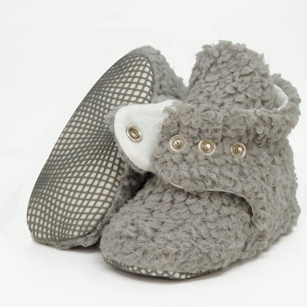 Non-Slip Sole, Organic Cotton Inner Lining,Newborn Shoes ,Tedy Booties, Gray Baby Booties - The Baby Penguin