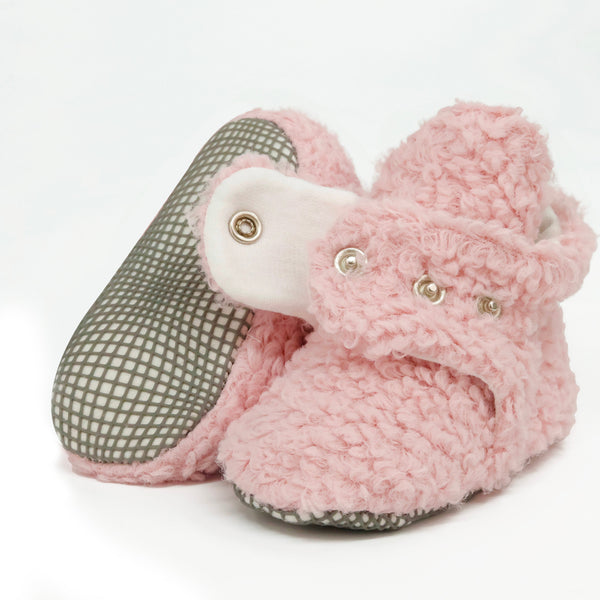 Non-Slip Sole, Organic Cotton Inner Lining,Newborn Shoes ,Tedy Booties, Pink Baby Booties - The Baby Penguin