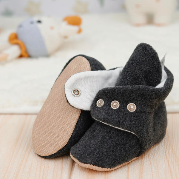 Organic Baby Booties, Newborn Booties Basic, Anthracite - The Baby Penguin