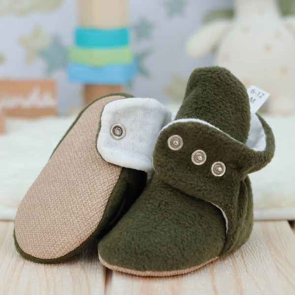 Organic Baby Booties, Newborn Booties Basic, Khaki - The Baby Penguin