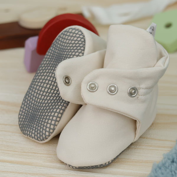 Organic Cotton Baby Booties, Non-Slip Sole, Cotton Newborn Booties Home Nursery Shoes, Beige - The Baby Penguin