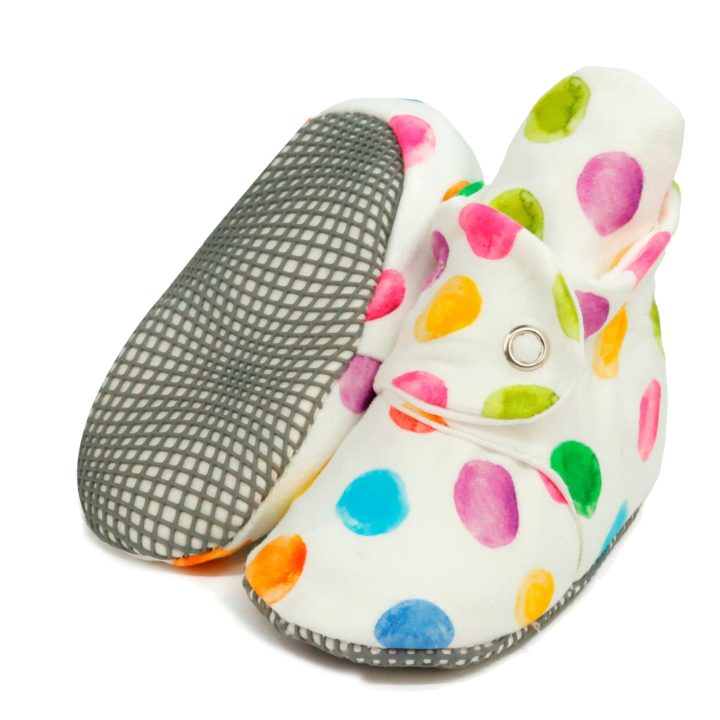 Organic Cotton Baby Booties, Non-Slip Sole, Cotton Newborn Booties Home Nursery Shoes, Colorful Dots - The Baby Penguin